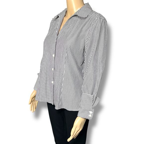 Calvin Klein Womens Non Iron Button Down Dress Shirt Top Blouse Striped Large - Picture 5 of 10